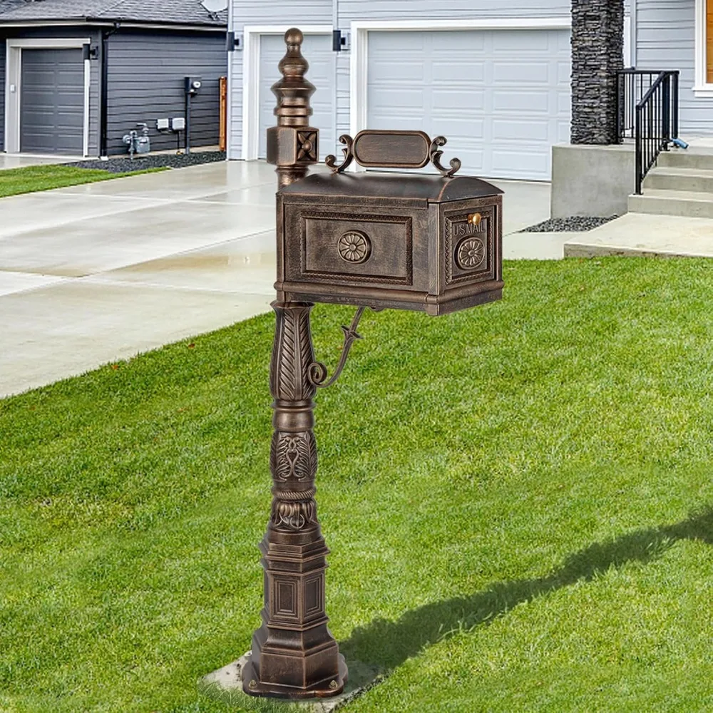 

Heavy Duty Mailbox Classic Decorative Cast Aluminum Mail Box Postal Vertical Pedestal (Bronze)