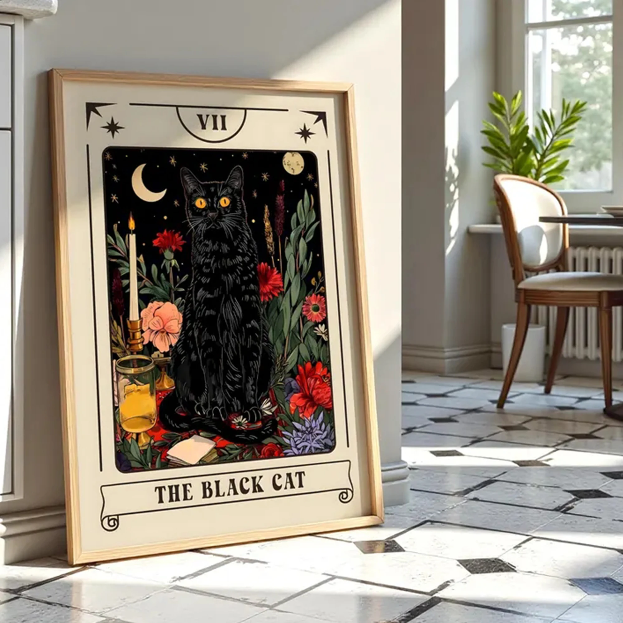 Modern,Nordic Tarot The Black Cat Wall Art Print Canvas Painting Poster Picture For Living Room,Bedroom Home Decor