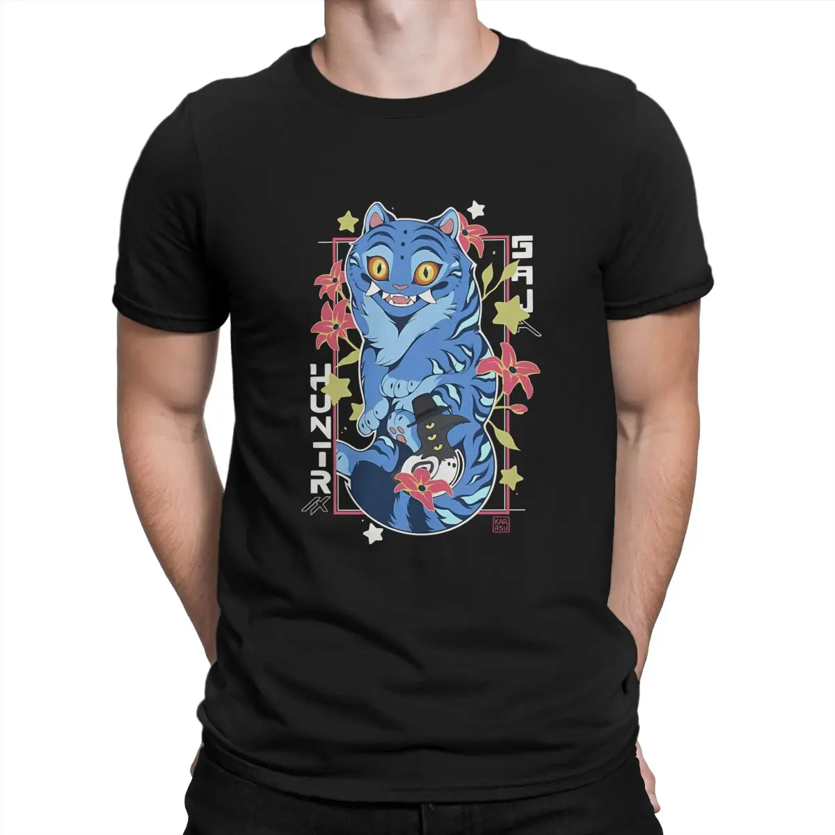 

KPop Demon Hunters Anime Round Collar TShirt Basic Polyester T Shirt Man's Clothes Fashion