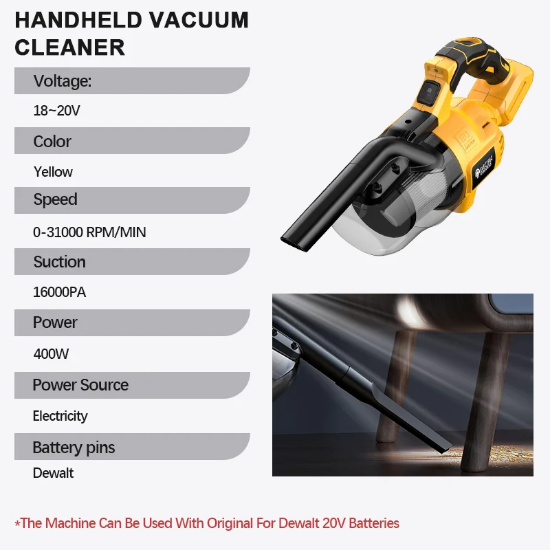 EG 16000 PA Electric Cordless Handheld Vacuum Cleaner Portable Strong Suction For Home Floor Car Cleaning For Dewalt 20V Battery