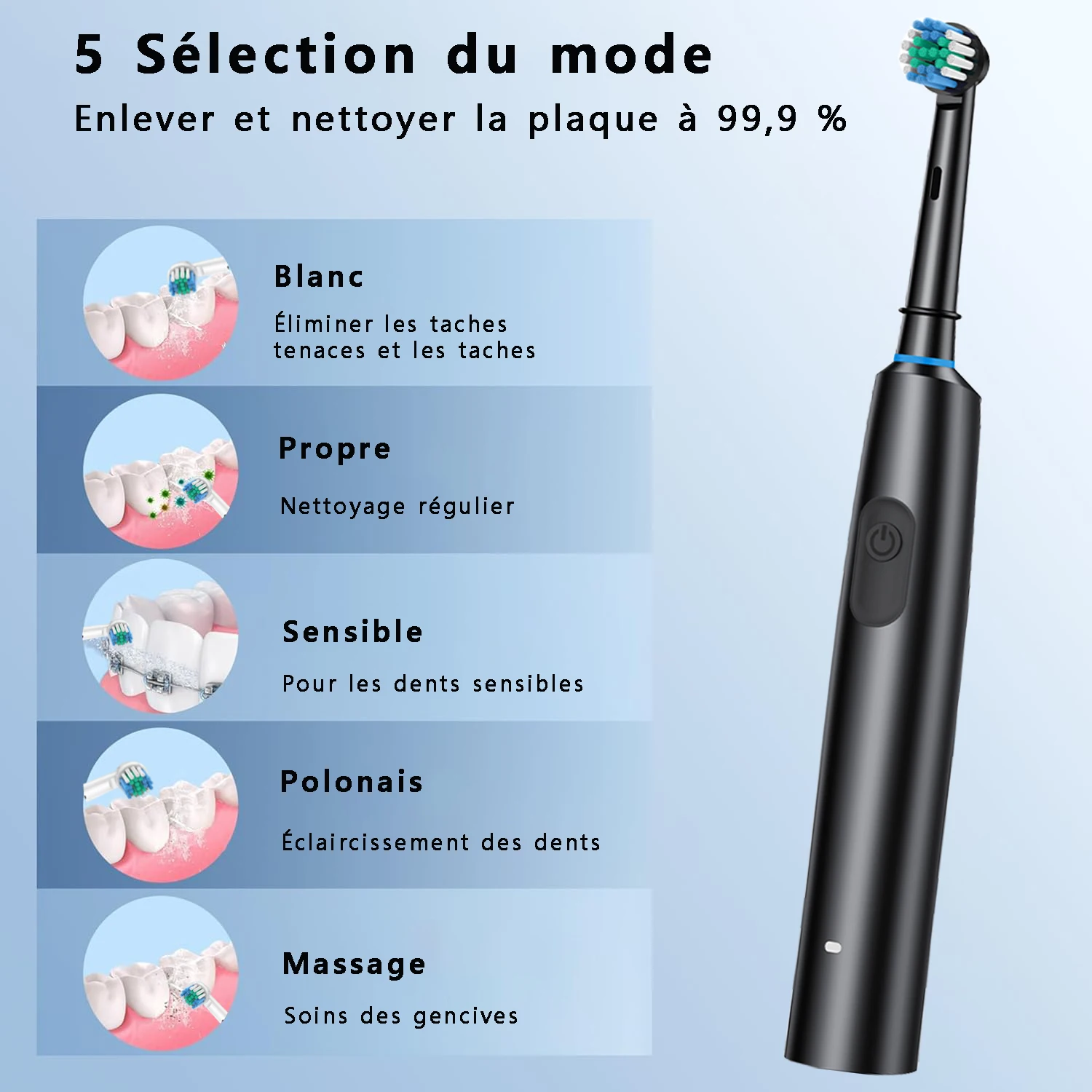 Rotation Electric Toothbrush Clean Teeth for Adult Rechargeable Teeth Brush Electric Tooth Brush With 8 Replacement Brush Heads