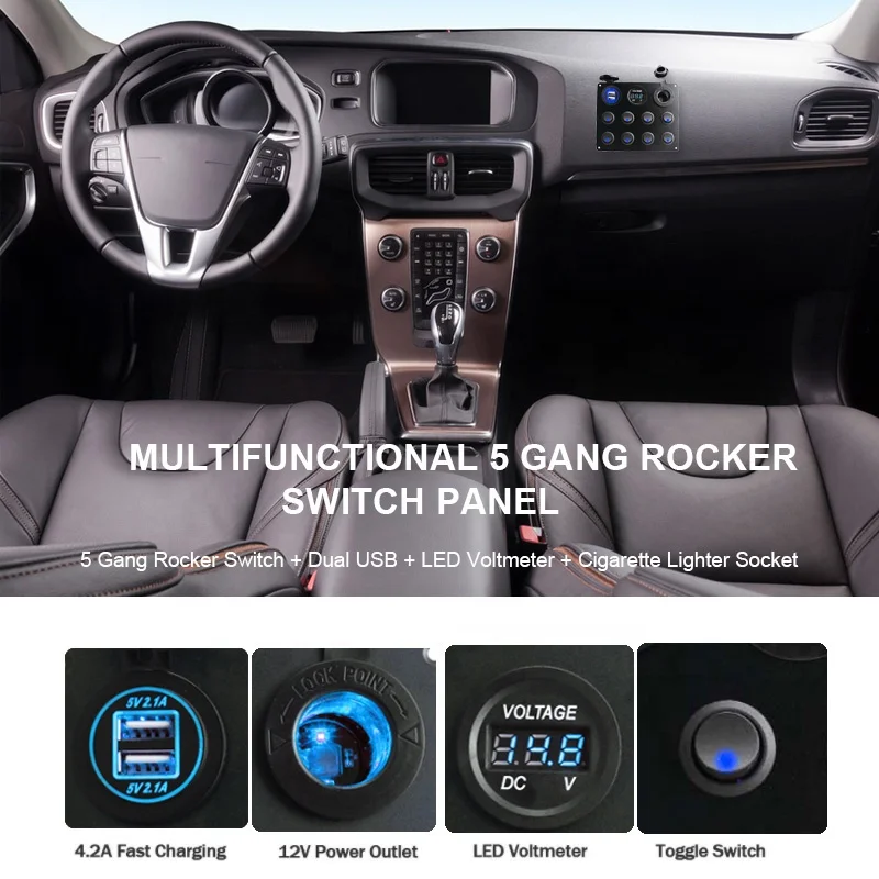 Waterproof DC 12V 24V  Panel for Marine Car Boat 8 gang Led Rocker Switch 4.2A USB Charger Rocker Switch Control Panel