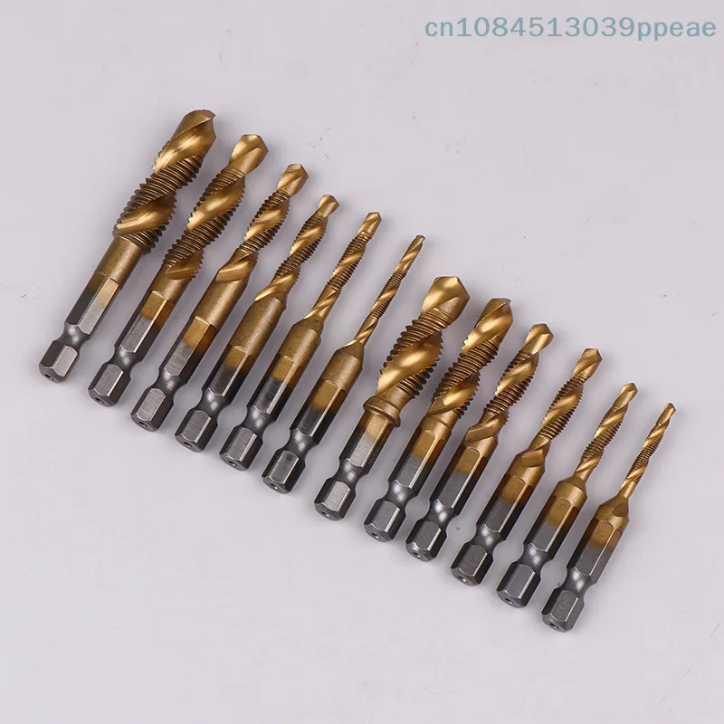 

6 Pcs Compound Metric Tap Drill Bits Screw Thread Hex Shank Machine Titanium HSS Tap Bit Tool For Metal Steel Wood Plastic