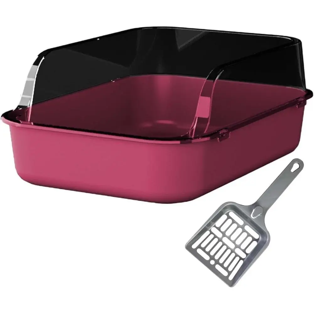 

OpenTopPetLitterBoxSiftingLitterBasinHighSidedPortableBedpanSemiEnclosedforIndoorCatsforShortLeggedCat,Pink