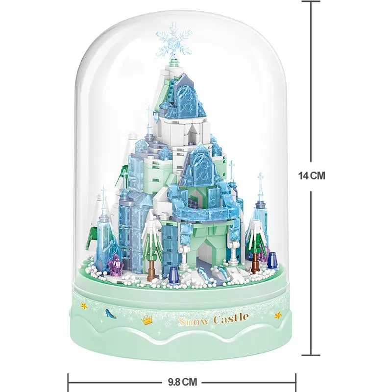 Idea-Mini bloque de cuento de hadas, Castillo de hielo y nieve, modelo de construcción, modelo de ladrillo, caja de música, juguetes de construcción, Colección para niñas, regalos