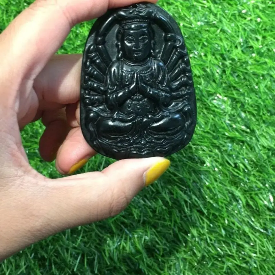 Natural Jade Medicine King Graphite Green Jade Avalokitesvara Pendant for Men and Women Zodiac Mouse Animal Buddha Pendant