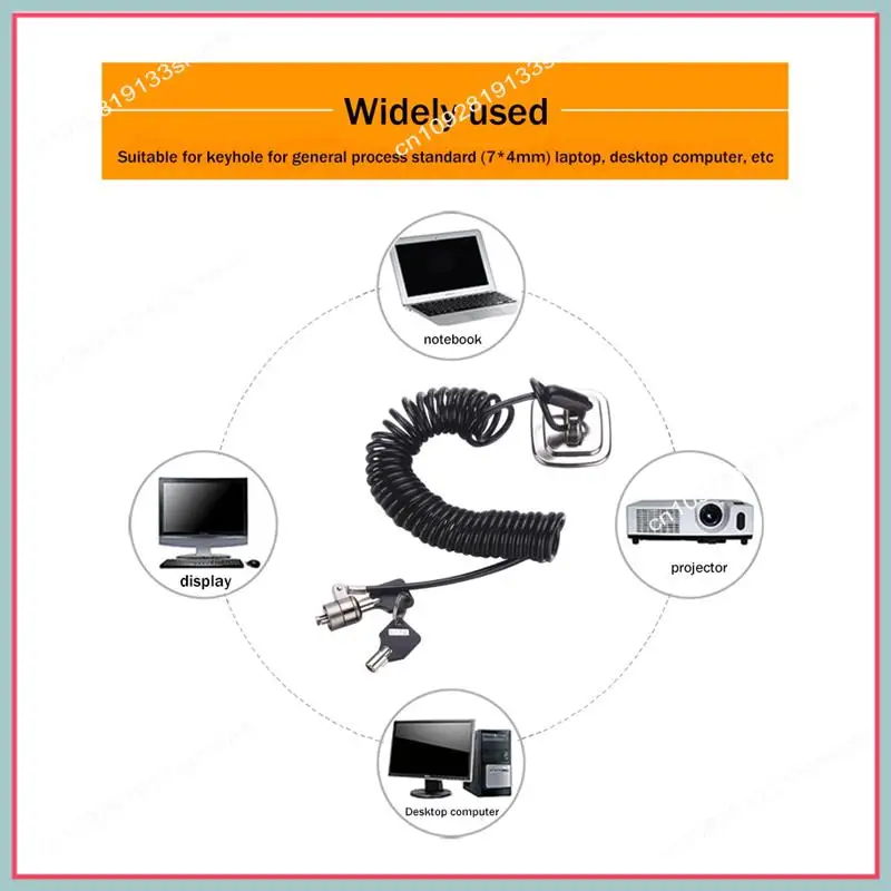 N94R Laptop Computer Lock Laptop Lock Anti-Theft Lock Universal Retractable Spring Rope Steel Cable Key Computer Lock