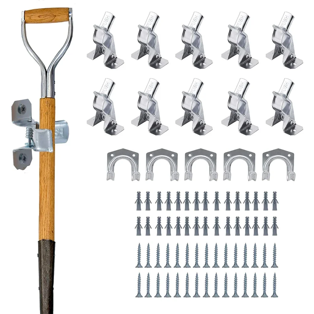 15pcs/set Spring Grips and Hooks Wall Mount Outdoor Garden Yard Tool Organizer for Garage Shed Organizers and Storage Hooks