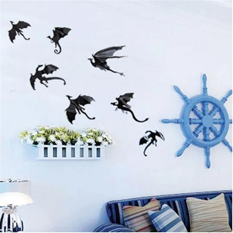 7pcs/lot 3D Gothic Dragon Wall Sticker Inspired Dragon Stereoscopic Wallpaper Home Window DIY Decoration