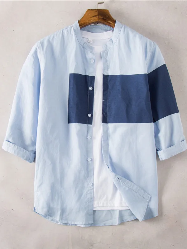 

Повседневная мужская модная летняя рубашка с коротким рукавом в стиле пэчворк из оксфордской ткани, приталенного кроя, для молодежи