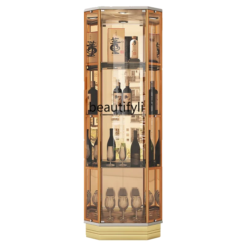 Vertical Triangle Wine Cabinet Light Luxury Glass High-End Fan-Shaped Display Wall Living Room Floor Corner Wine Cabinet