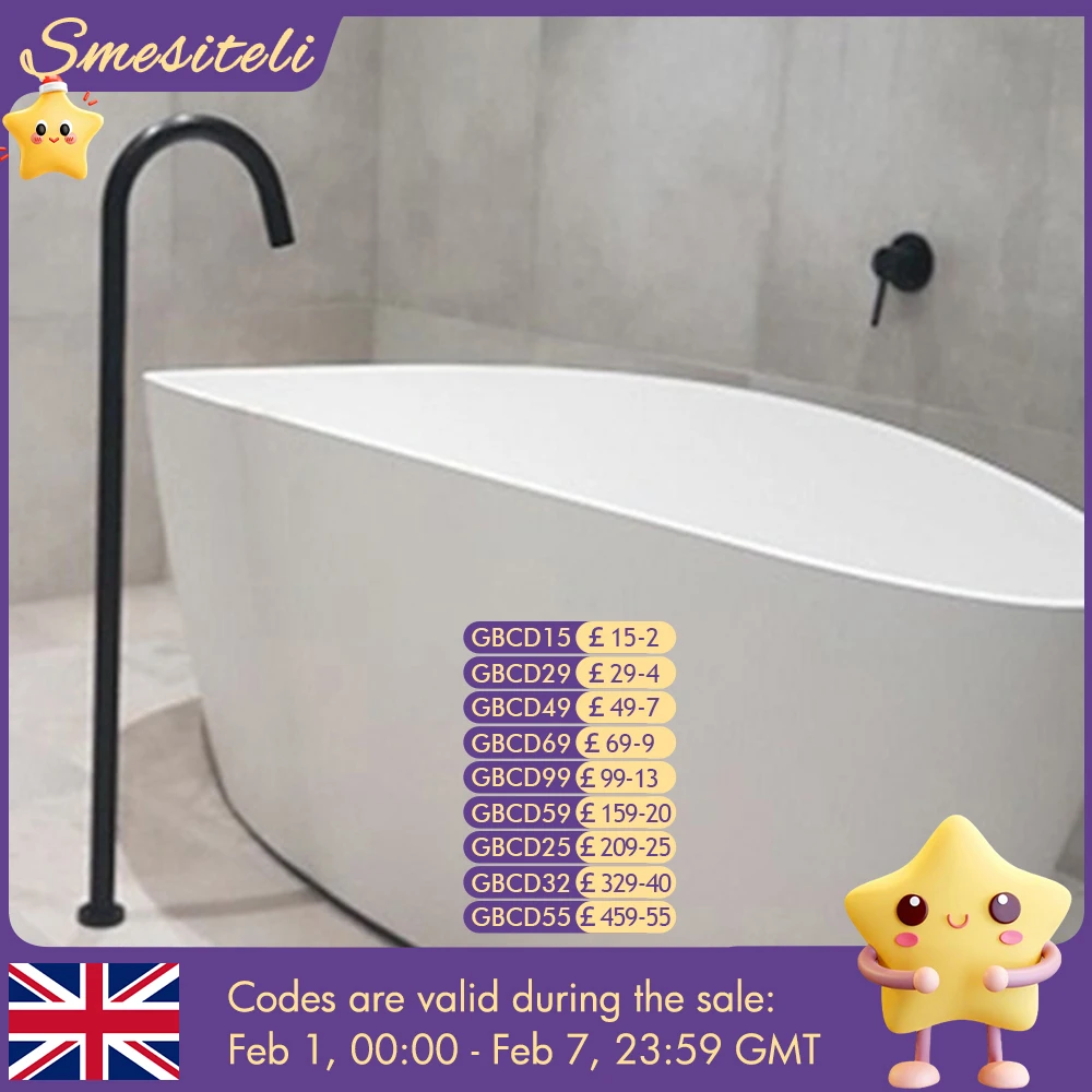 

Новый простой стиль Smesiteli, 100% латунь, хромированная или матовая черная отделка, напольное крепление для ванной, наполнитель для ванны, автономный кран
