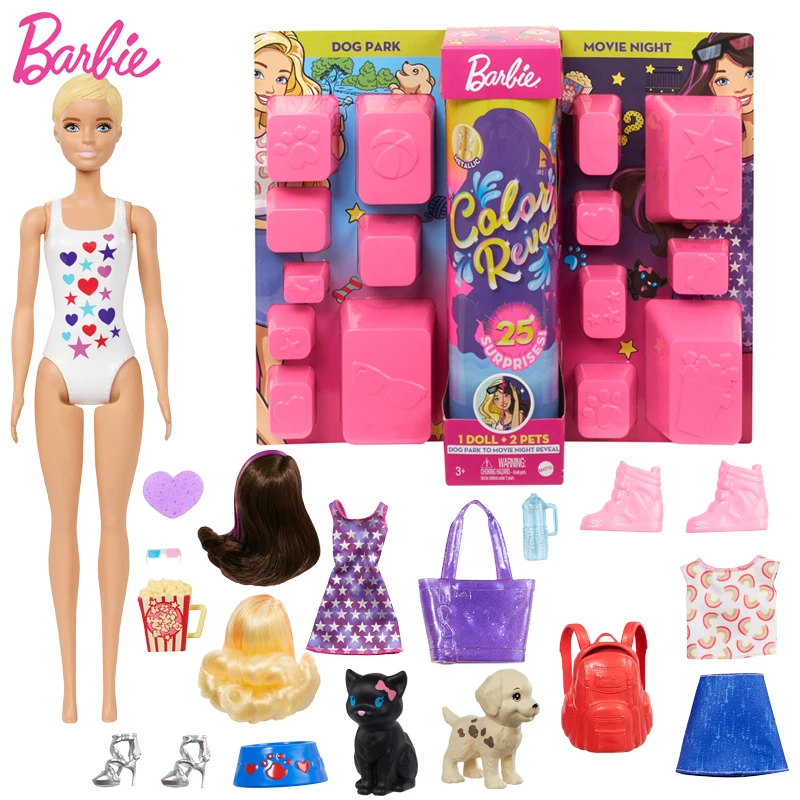 Original Barbie Dolls Surprise Color Reveal Girls Doll Change Water Pets Doll Accessories Set Toys for Children Make Up GPD54