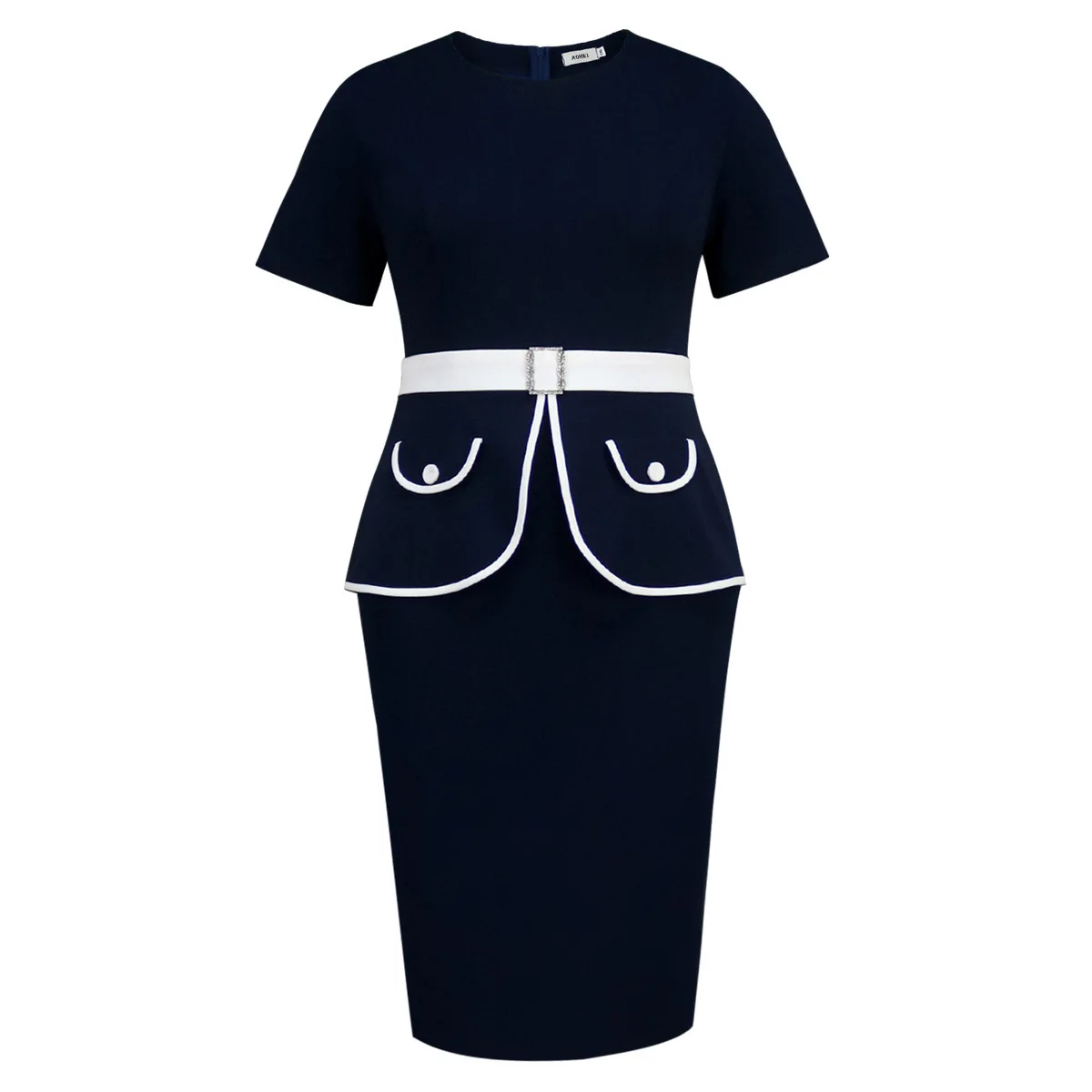 Ronde hals eenvoudige modieuze elegante bodycon jurk taille gesp ruche afslankjurk feestjurk gewaad vestido damesfeest