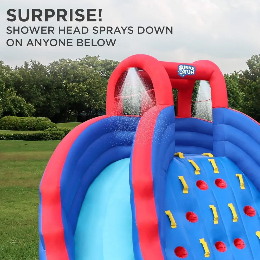 Ultra Climber Inflatable Water Slide Park – Heavy-Duty for Outdoor Fun - Climbing Wall, Two Slides