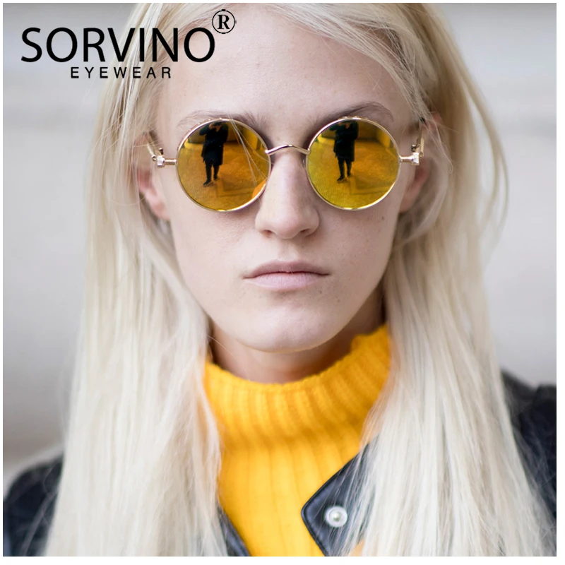 

SORVINO Retro Small Round Sunglasses Polarized Women Men Designer 90s Steampunk Rose Gold Mirror Circle Sun Glasses Shades SP207