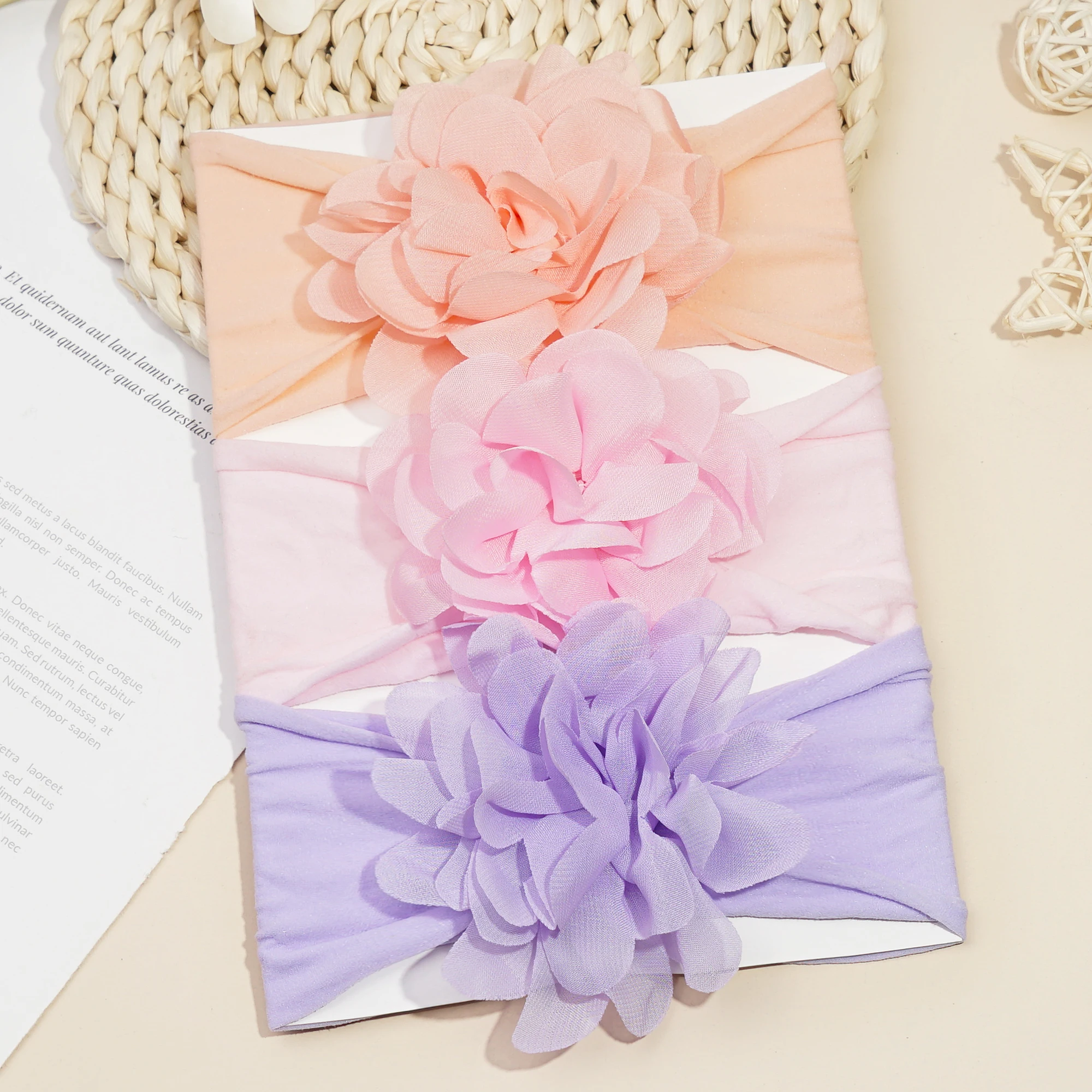 Random 8 Pcs Baby Nylon Headbands Hairbands Hair Wraps Big Chiffon Flower Elastics for Baby Girls Newborn Infant Toddlers Kids