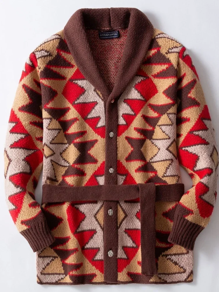 

Пальто средней длины, мужской кардиган, свитера с открытой строчкой, однобортное пальто с отложным воротником на шнуровке, вязаное толстое пальто, осень-зима