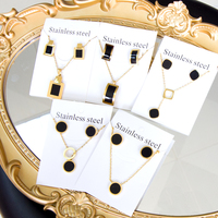 Geometry Stainless Steel Jewelry Sets 18K Gold Plated Square Round Metal Pendant Necklaces And Stud Earrings Jewelry Sets Gifts