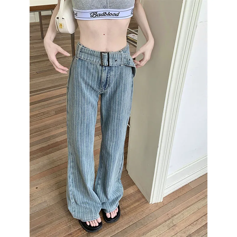 

Vertical Striped Temperament Straight Jeans Women's Spring Autumn New Loose Slim High Waist Wide Legs Joker Mopping Long Pants