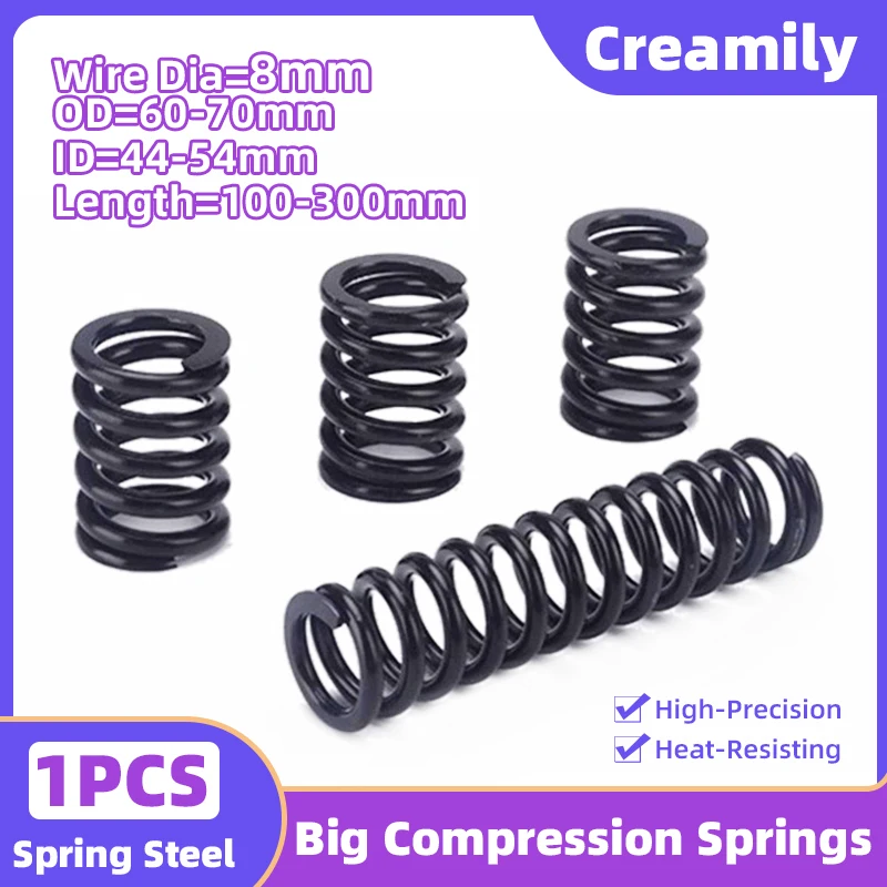 

Creamily 1PCS Precision Heavy Duty Black Big Compression Spring Shock Absorbing Springs Wire Dia=8mm OD=60-70mm Length=100-300mm