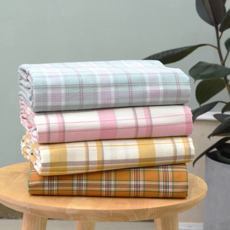 

Fresh large-checkered wide-width all-cotton pure cotton washed cotton bed sheet and pillowcase custom-made fabric