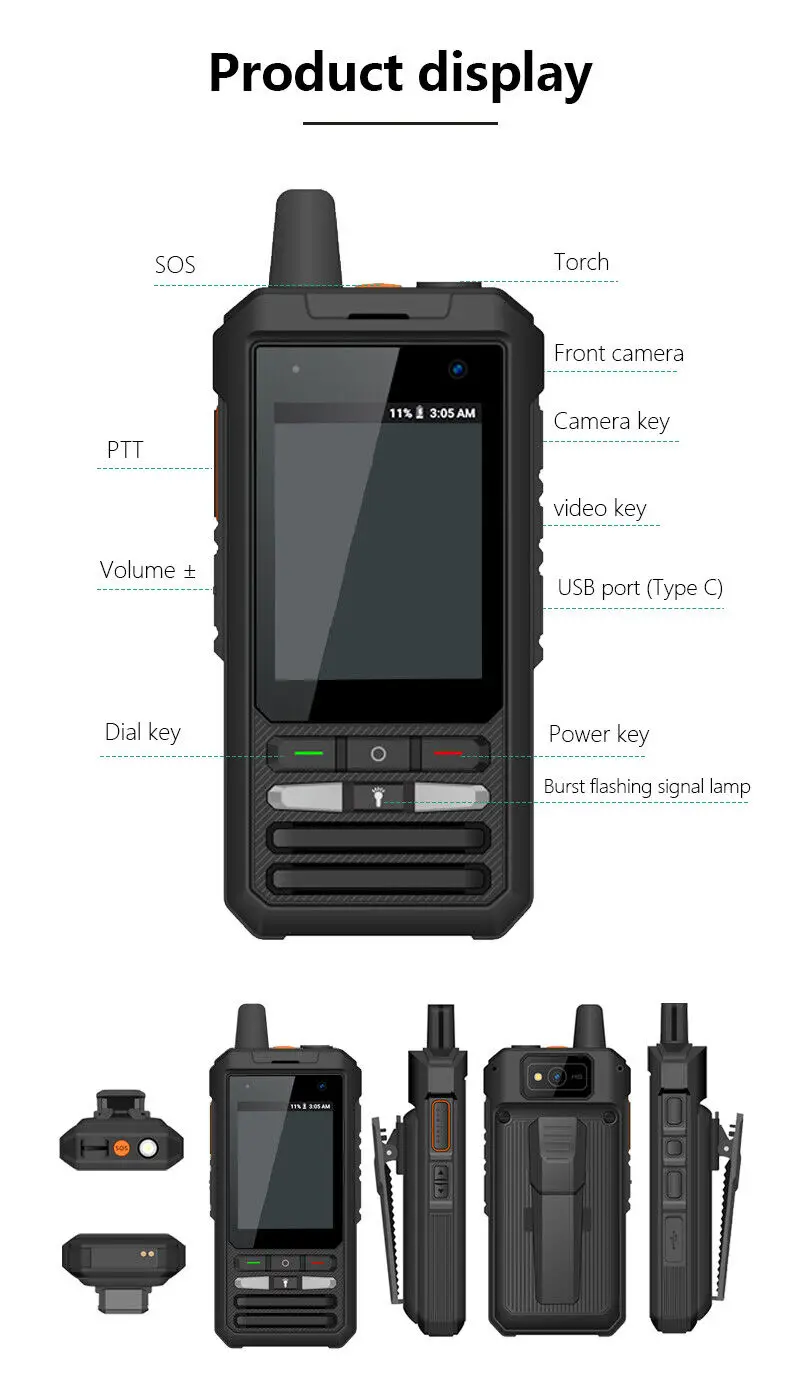 Anysecu W8pro 4G Network Radio Zello Android 10 WIFI Mobile Phone Realptt Zello  2.4 inch  5300 mAh  Global Call Walkie Talkie