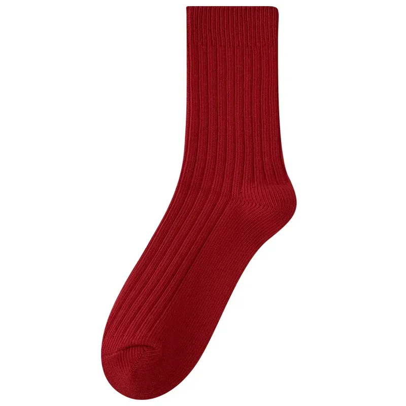 Chaussettes rouges à rayures en coton pour femmes, 5 paires par Lot, respirantes, pour noël et nouvel an, à la mode, décontractées, chaudes pour l'hiver