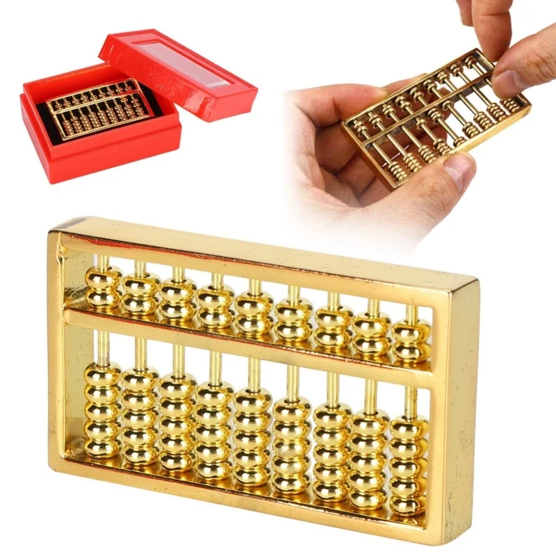Mini Brass Abacus 9 Gears Chinese Math Calculating Tool For Kids Adult Collection 1.5in