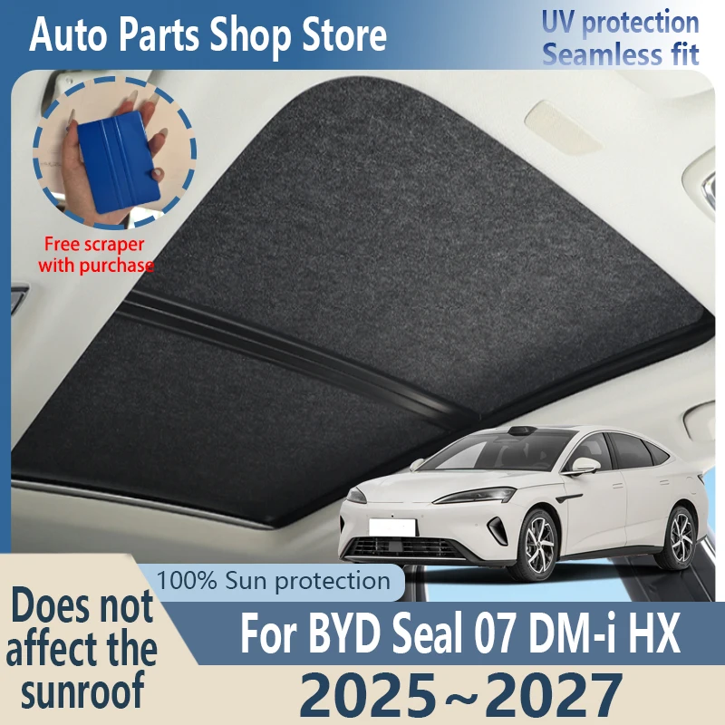 Sun Protection For BYD Seal 07 DM-i HX 2025~2027 26 Electrostatic Adsorption Suede Fabric Car Panoramic Sunroof Insulation Visor