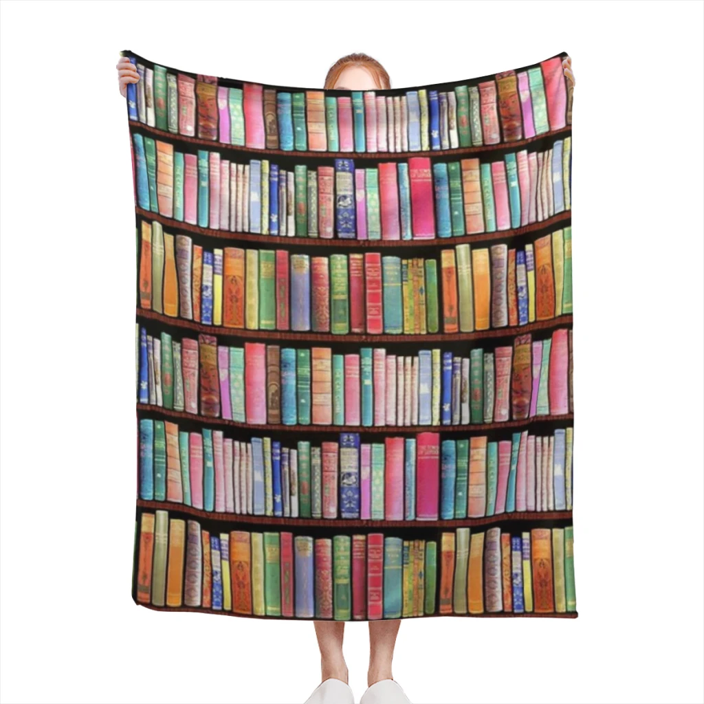 

Fluffy Baby Blanket Bookworm Antique book library, vintage book shelf Sofa Camp Nap Bedspread Cozy Flannel Blanket Bedroom Decor