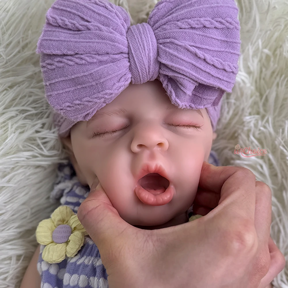 18インチの眠っている女の子のフルシリコンベビーおもちゃ、穏やかな顔と開いた口のリアルなリボーンドール、アーティストのコレクション用