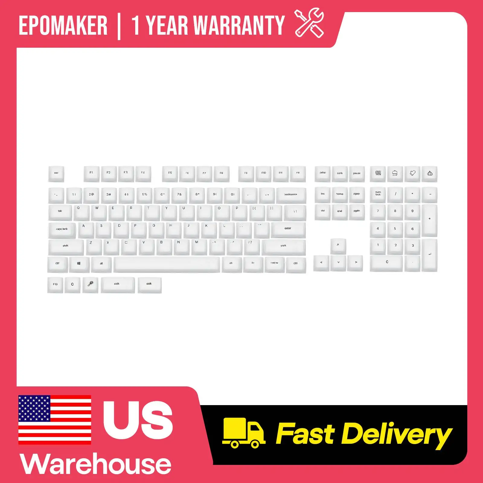 EPOMAKER AegisSil Keycap Set 113 Cherry Profile Silicone Material Keys with Front-Printed Legends for Mechanical Gaming Keyboard