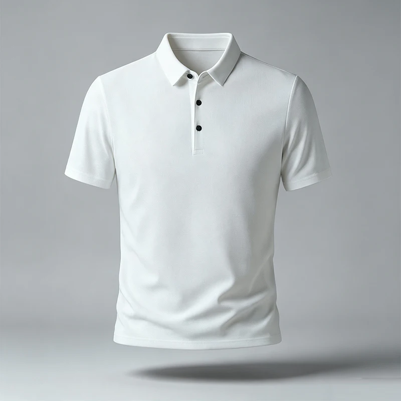 Herren-Poloshirt mit festem Revers, kurzen Ärmeln, dreireihiger Knopfleiste, normaler Passform, weich, atmungsaktiv, klassisch, für Business, Freizeit und Alltag. – Detail 11