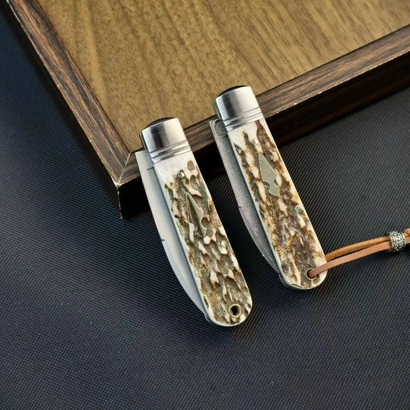 Damascus Steel/three-alloy Steel Folding Knife High-quality Outdoor Camping High-hardness Portable Fruit Knife EDC Tools