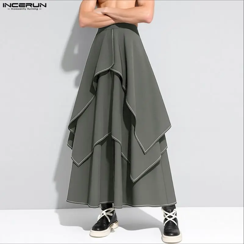 

INCERUN мужские брюки нестандартной формы, однотонные джоггеры, свободные брюки с эластичной резинкой на талии, мужская уличная одежда, 2025 г., модные индивидуальные повседневные мужские брюки