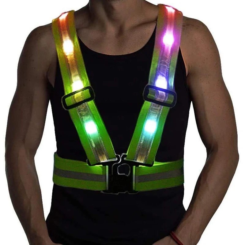 

Rechargeable LED Running Reflective Vest Belt for Men, Women Kids - Safe&Comfortable - Bright Lights High Visibility for Night