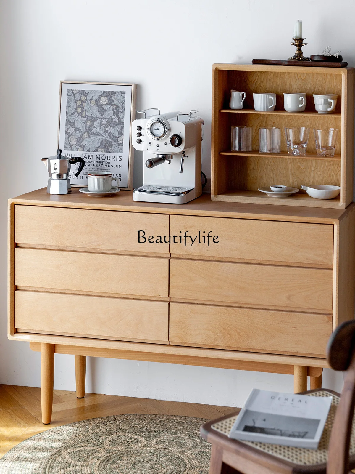 Nordic Simple Storage Beech Cherrywood Black Walnut Chest of Six Drawers Solid Wood Sideboard