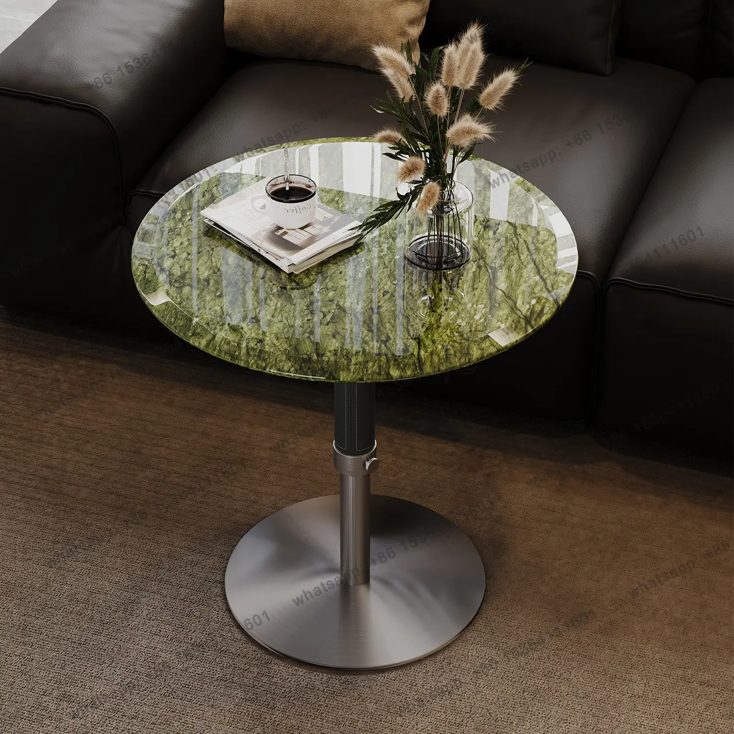 Natural marble blue crystal luxury stone rotatable lifting coffee table retro simple sofa edge table