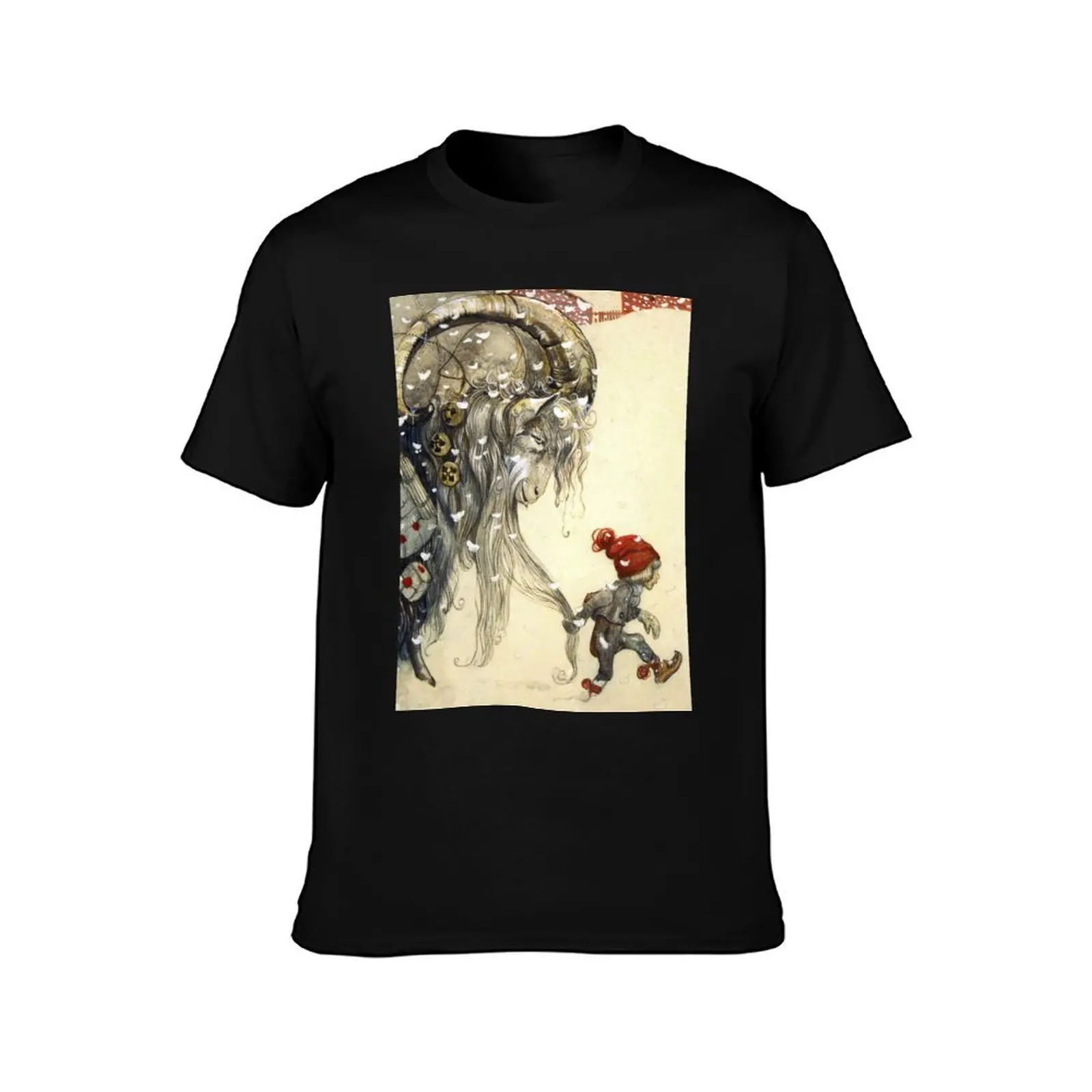 Yule Goat - John Bauer Christmas T-Shirt Daily Work Short Sleeve Top T-Shirt