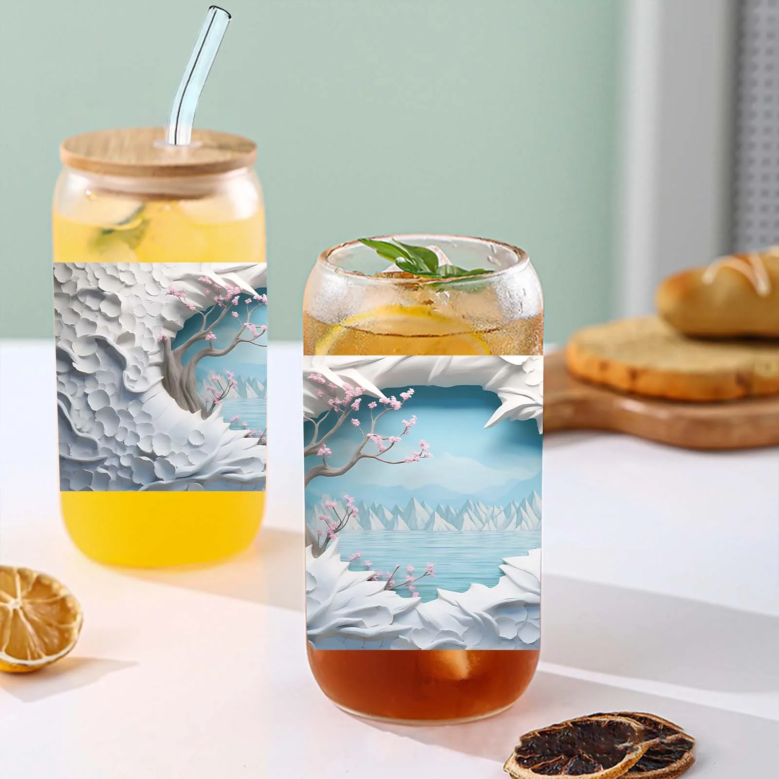 Iceberg Landscape 3d Printed 16oz Glass Can Soda Cup With Lid&Straw Coffee Glass Holiday Season Gift Party Drinkare