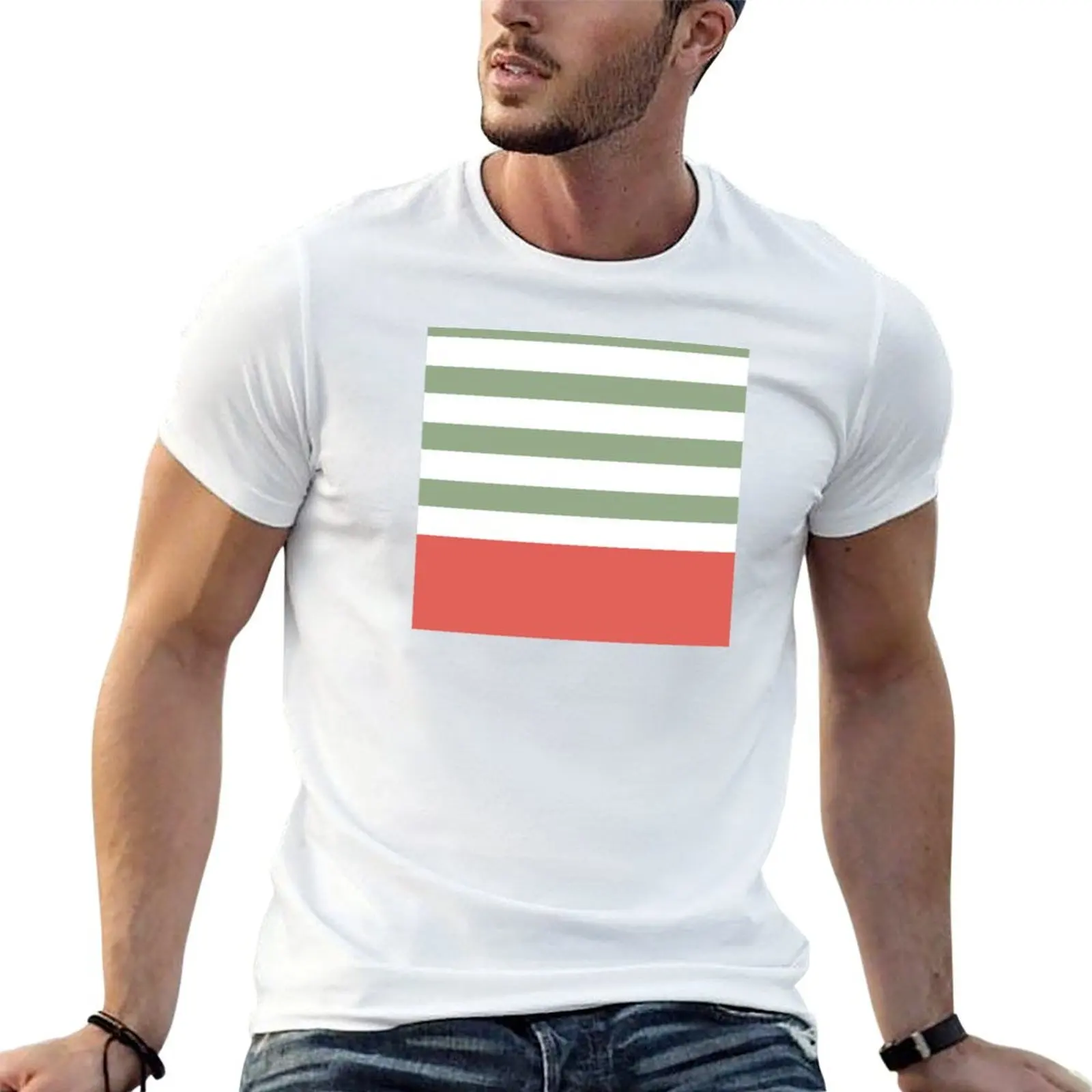 Camiseta de hombre con estampado personalizado liso y rayas, camiseta verde, camiseta roja