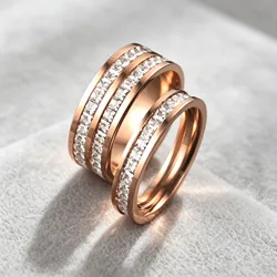 Square Zircon Stainless Steel Couple Ring For Women and Men Romantic Engagement Wedding Party Jewelry Female