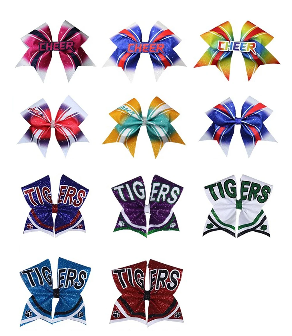 

Girls' Glitter Gradient Bow, Cheerleader Hairbow, Custom Made Print Logo Letters, 18Pcs