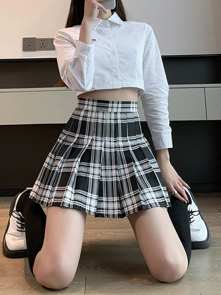 Red Plaid Pleated Skirt Vintage Women Summer Short Casual High Waist Mini Skirts Harajuku Streatwear