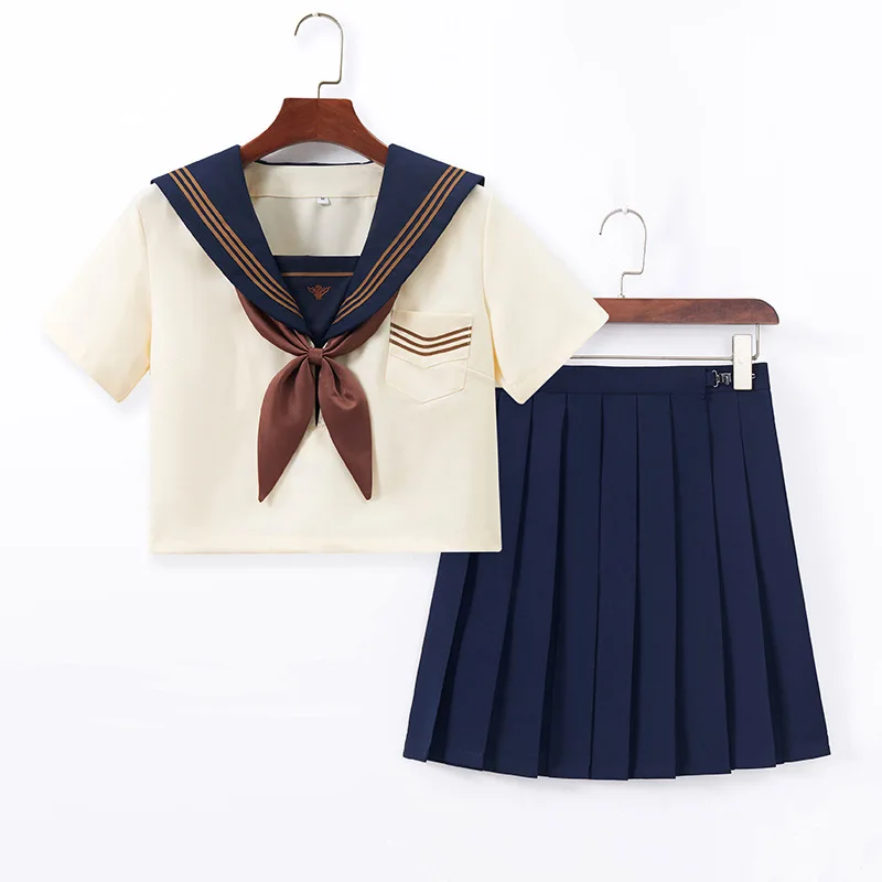 Japanische Schuluniformen Anime Cos Matrosen anzug JK Uniformen College Mittels chul uniform für Mädchen Studenten hellgelbes Kostüm