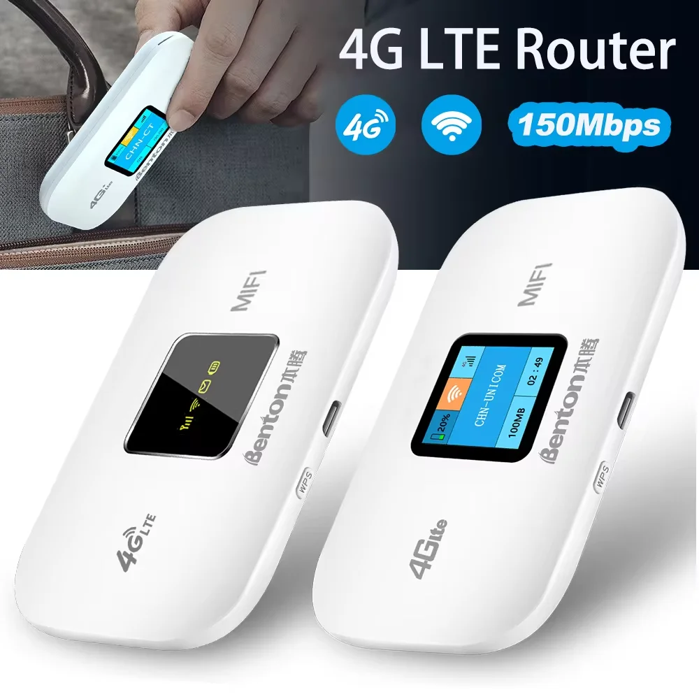 Benton 와이파이 라우터 휴대용 미니 4G 잠금 해제 Lte MiFi 포켓 라우터, 4G LTE 라우터 모바일 핫스팟 와이파이 리피터, 4G SIM 카드용