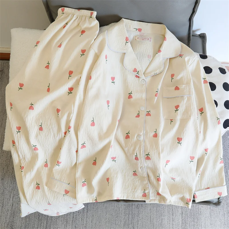 

Soft and Comfortable Long-Sleeve Top with Pants Two-Piece Pajama Set Floral Print Women's Sleepwear Set Loungewear Robe