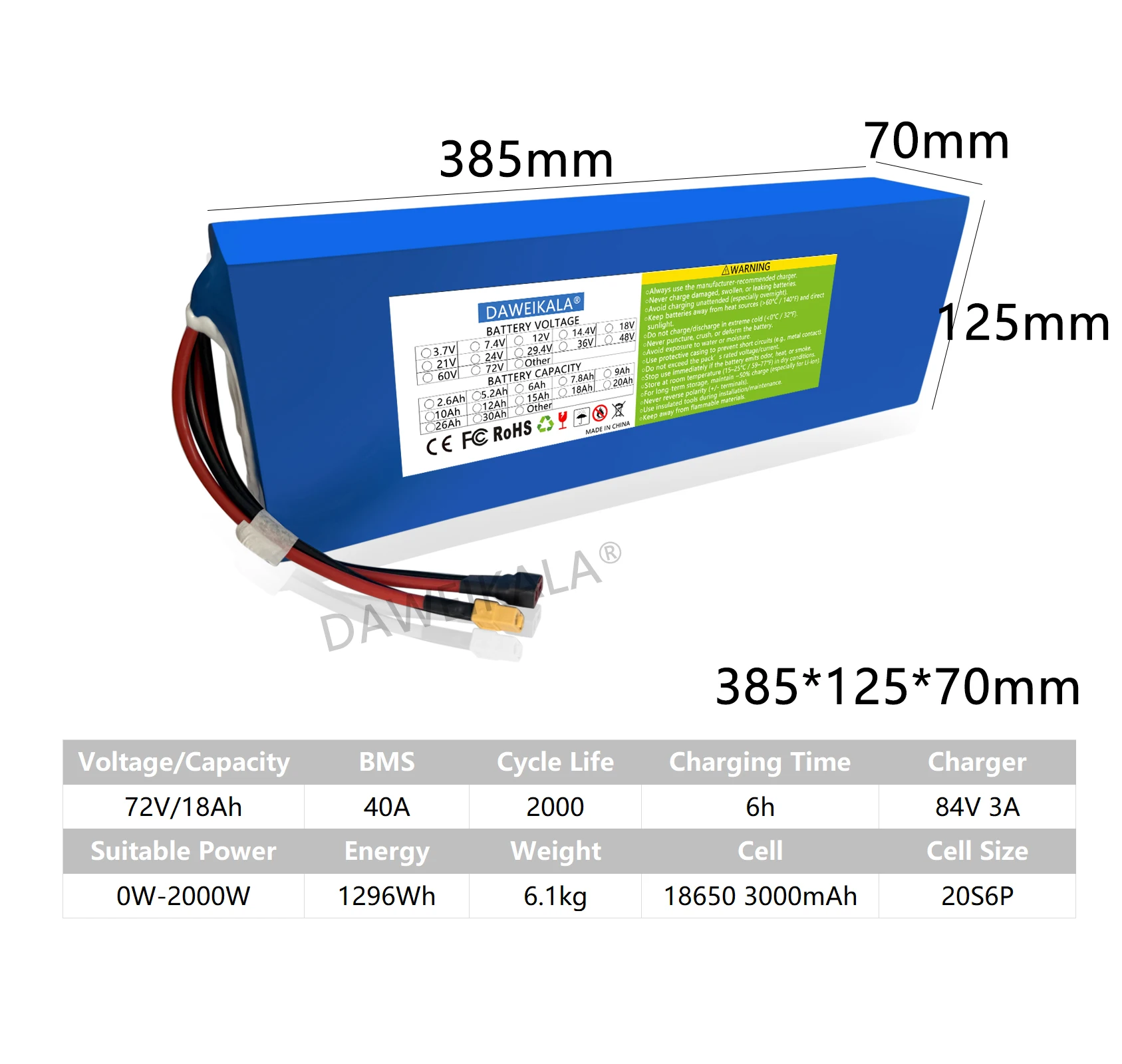 Nieuwe 72 V 12Ah-30Ah 18650 Batterij 50A BMS 100% Real Capaciteit 3000 W High Power motor Voor Elektrische motorfiets Driewieler Scooter
