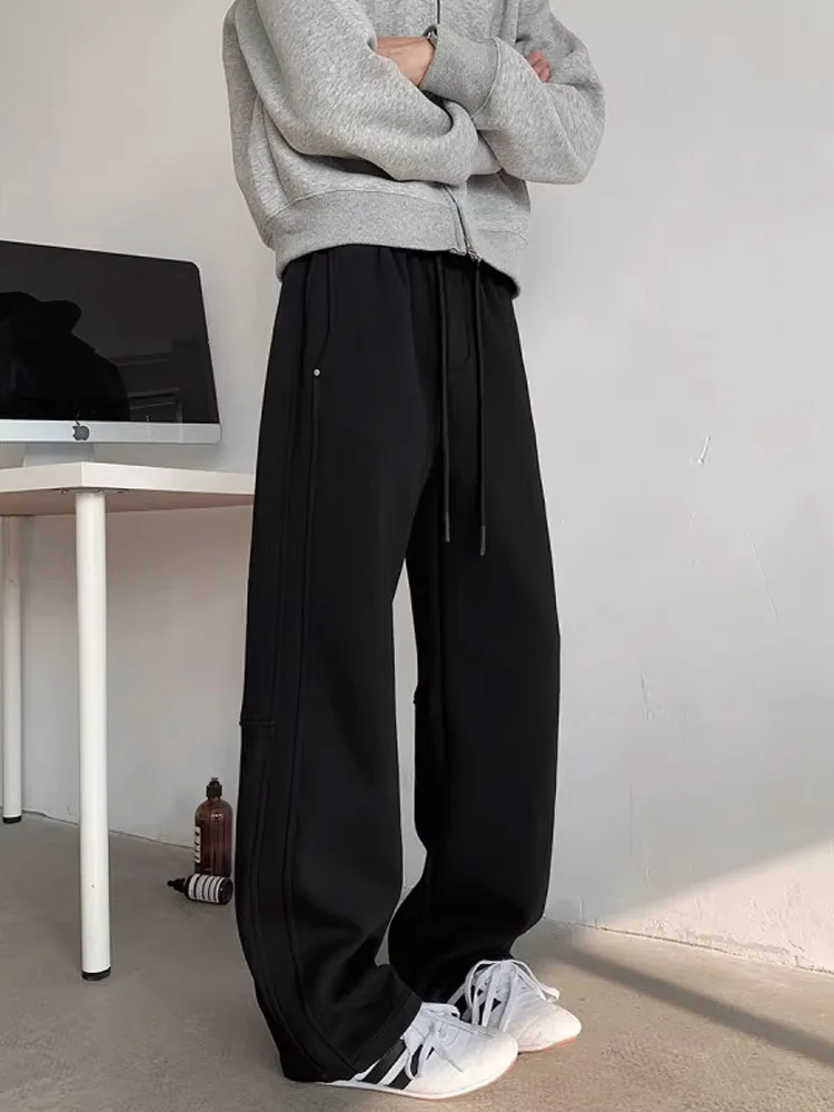 

American Retro Thiened Bent Knife Sweatpants Men's Thi Wide Leg Sport Pants Straight Loose Casual Long Trousers